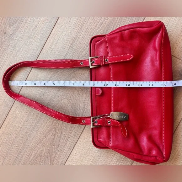 Tignanello Red 100% Genuine Leather Shoulder Bag | Classic Structured Purse - Picture 8 of 9